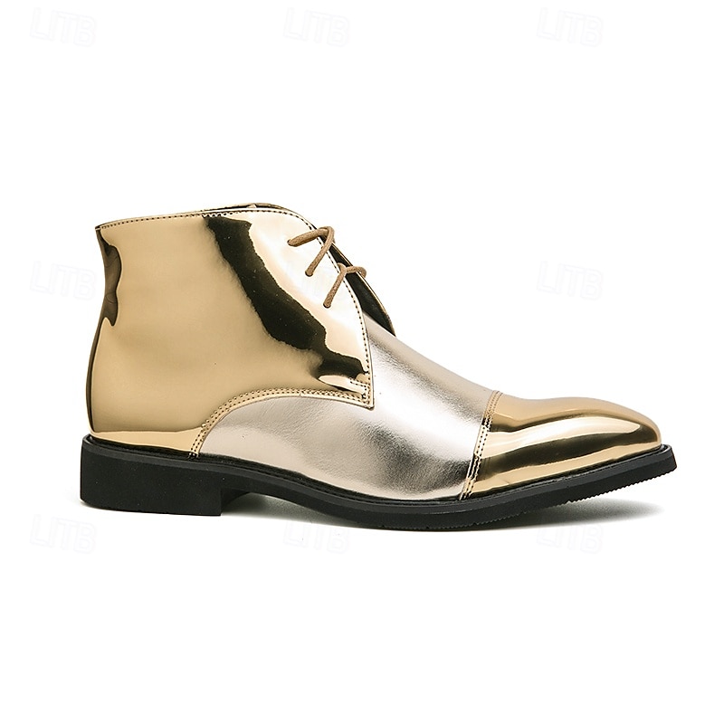 Men's Shiny Gold Lace-Up Ankle Boots – Fashion Statement Dress Boots for Stage Shows, Prom Nights & Festivals 2025 - $46.99 –P3