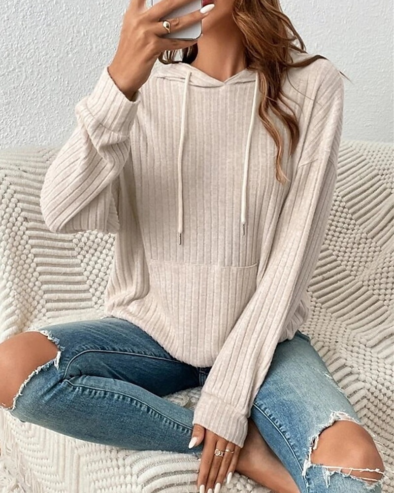 Dame Pullover hettegenser-genser عادي Gatemote Fritid Behagelig Langermet Med hette Vanlige topper Gate Ferie Ut på byen Lomme foran Svart Beige Grå Høst 2025 - $26.99 –P2