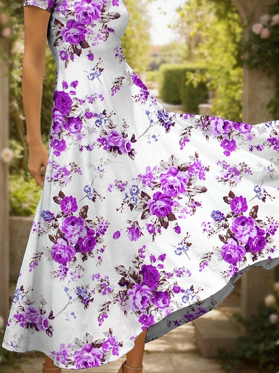 Damen Maxikleid Strickkleid Freizeitkleid A Linie Kleid Sommerkleid Elegant Urlaub Lässig Normale Passform Blumen Grafik Kurzarm Quadrathals Rundausschnitt Schwarz Gelb Rote Blau Sommer Frühling 2025 - $31.99 –P3