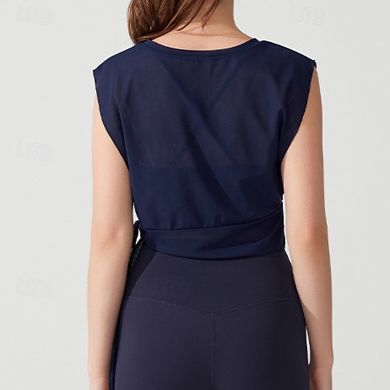 Mulheres Camisa curta de treino Top de ioga Secagem Rápida Respirável Sem Manga Esportes Côr Sólida Blusas Para Academia Esportivo Pilates Roupas Esportivas de 2026 por $12.99 –P13