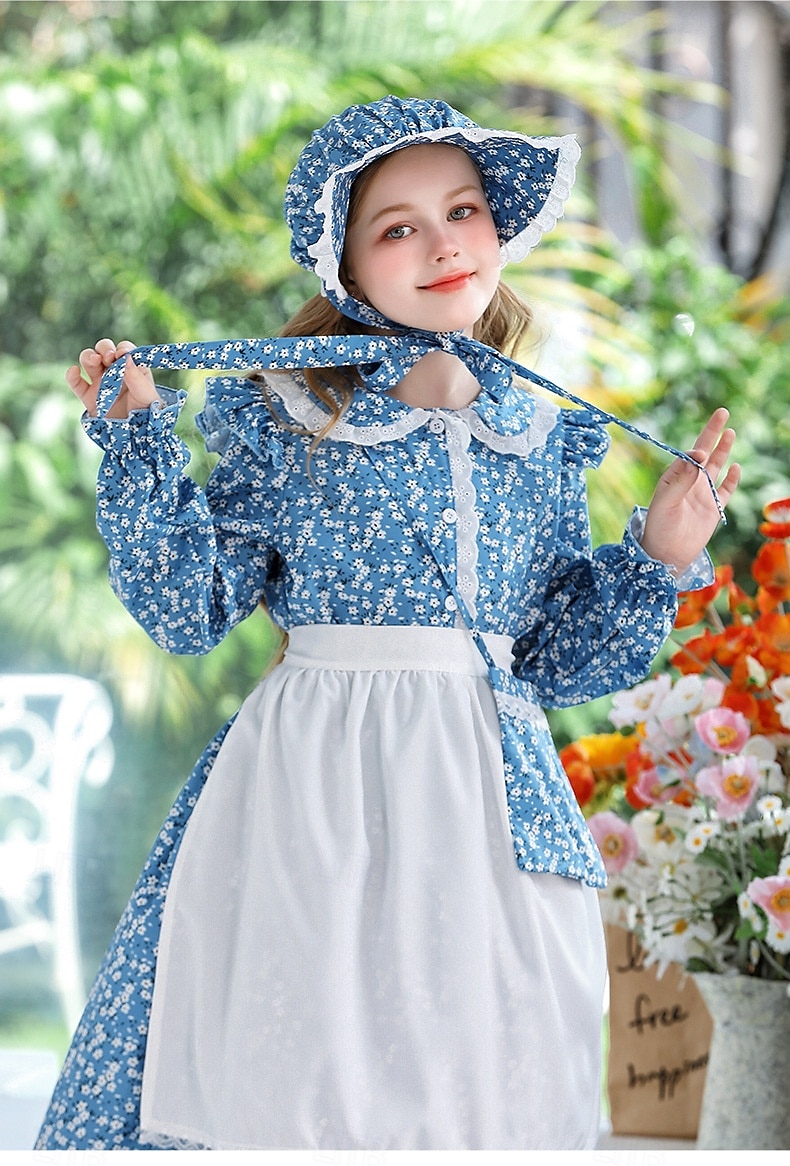 secolul al 19-lea Anii 1800 Vestul Sălbatic Rochie de prerie Set capotă și șorț Pionier Costume de fancy Fete Halloween Carnaval Ziua Mondială a Cărții Ținute pentru evenimente școlare Reconstituire 2025 - $46.99 –P9