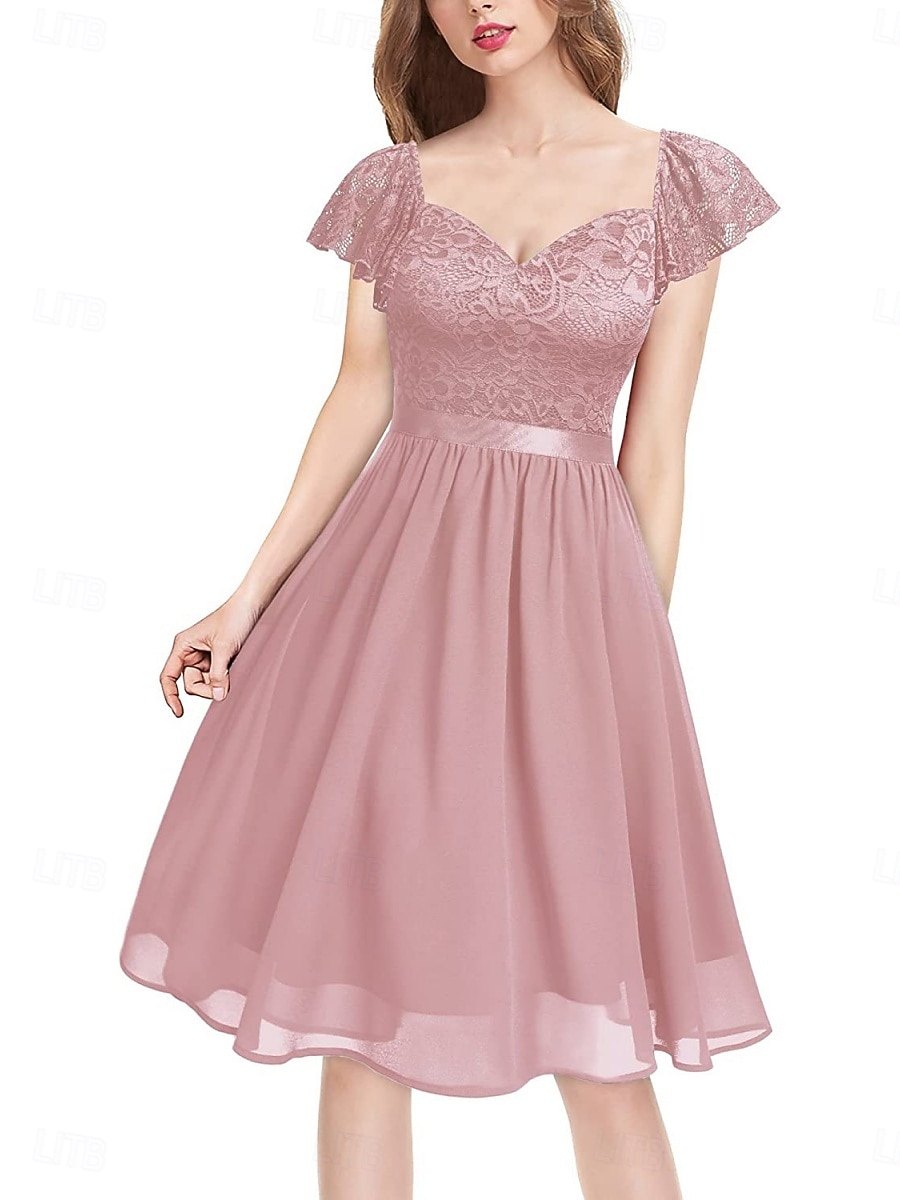 Damskie Sukienka mini Koronkowa sukienka Sukienka koktajlowa Sukienka dla gościa weselnego Szyfon Elegancja Moda Nowoczesny Na zewnątrz Spotkanie towarzyskie Regularny Równina Krótki rękaw W serek 2025 - $26.09 –P5