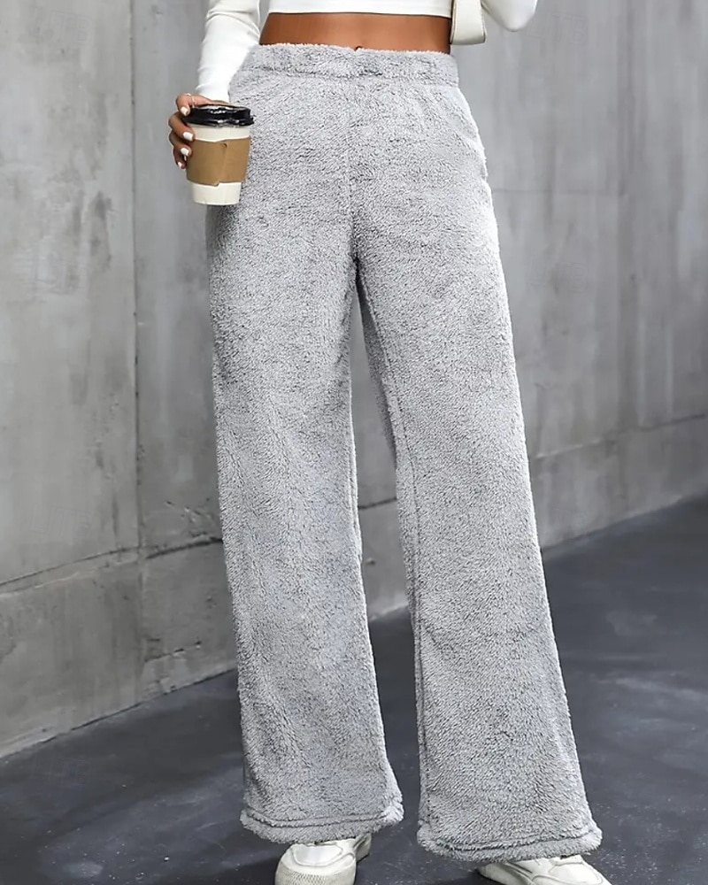Per donna Gamba larga Pantaloni Eleganti Streetwear Casual Lunghezza intera Naturale Semplice Elastico in vita Confortevole Ferie Uscire Weekend Grigio Nero Bianco Cachi Autunno Vestibilità regolare del 2025 a $18.99 –P16