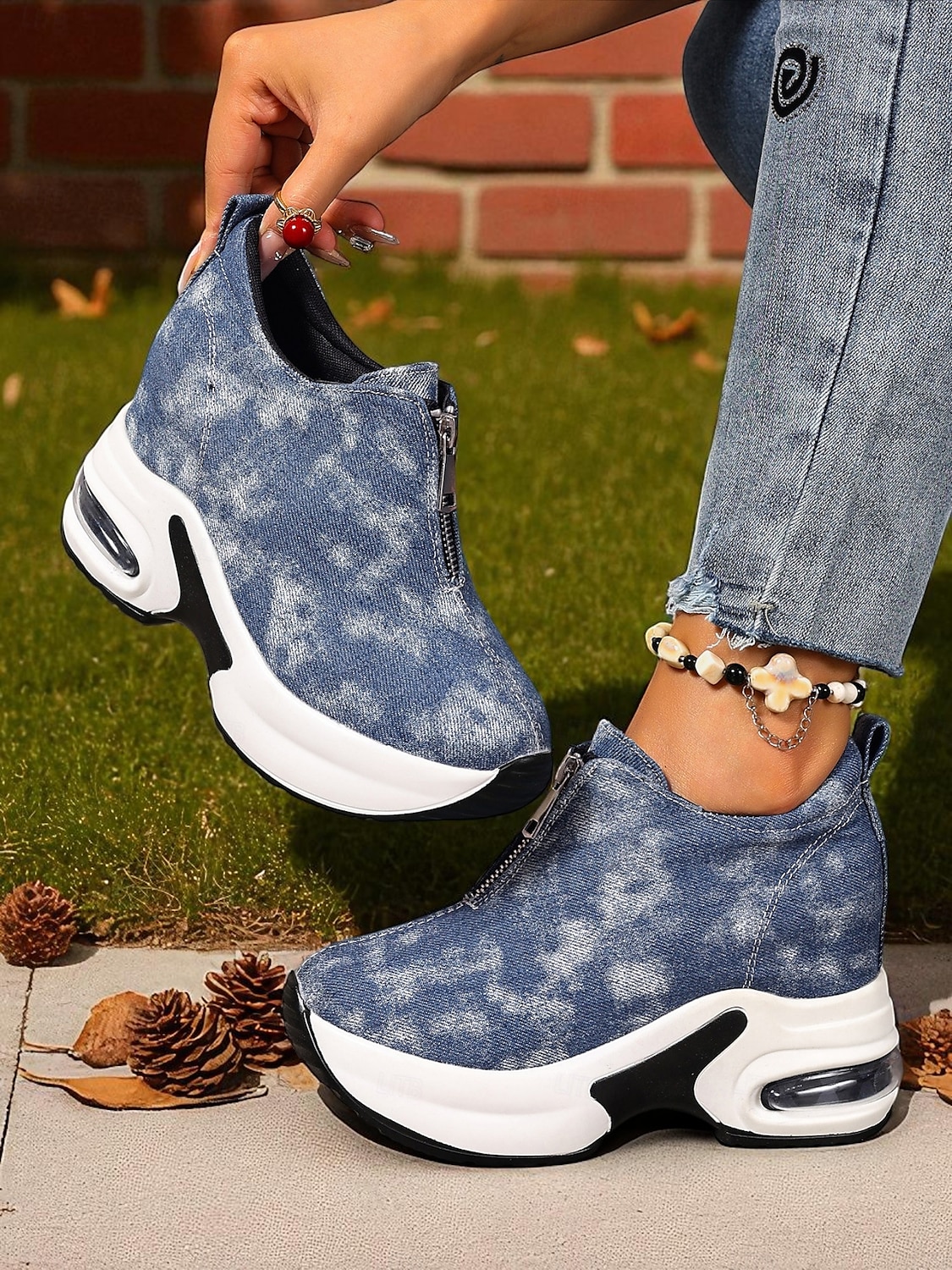 Women's Canvas Platform Sneakers with Air Cushion – Trendy Zip-Up Wedge Walking Shoes for Casual Outfits, Street Style and Travel 2025 - $32.99 –P5