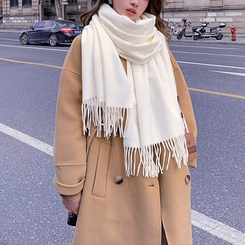 Dame Rektangulært skjerf Skjerf for kvinner Gate Daglig Stevnemøte Grå Beige Hvit Skjerf Ren farge 2025 - $31.99 –P1