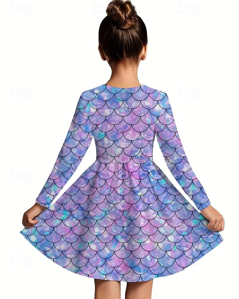 Mädchen' 3D Meerjungfrau Kleid Langarm Sommer Frühling Urlaub Täglich Ferien Prinzessin Schön Süß Kinder 4-12 Jahre Freizeitkleid A Linie Kleid Knielang Normale Passform 2025 - $16.99 –P2