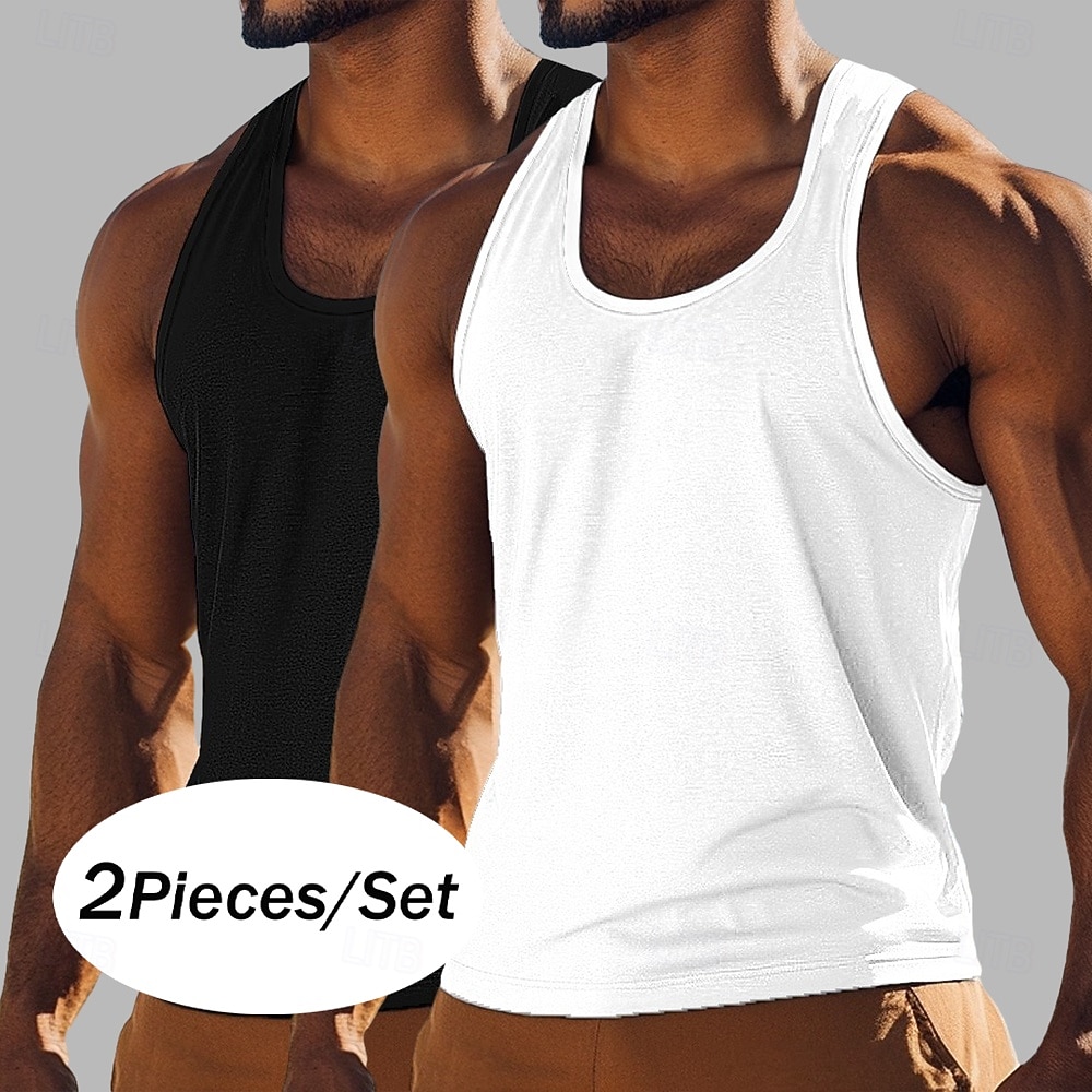Men's Tank Top Vest Undershirt Sleeveless Shirt Sleeveless Crewneck Scoop Neck Summer Solid Color Plain Fashion Classic Casual 2 Piece Multi-pack Casual Gym Street Royal Blue+Black Top Tee for Men 2026 - $17.99 –P1