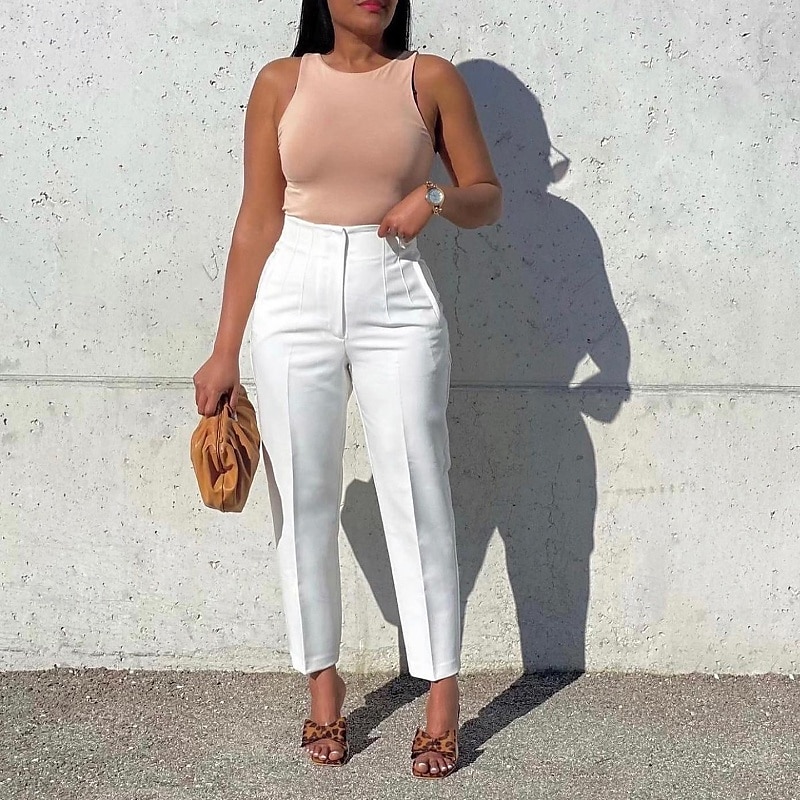 Femmes Dress Pants works Mode Streetwear Longueur complète Naturel Uni Taille Élastique Confortable Formel Travail Noir Blanche Jaune Rouge Automne Coupe régulière de 2025 ? $26.99 –P2