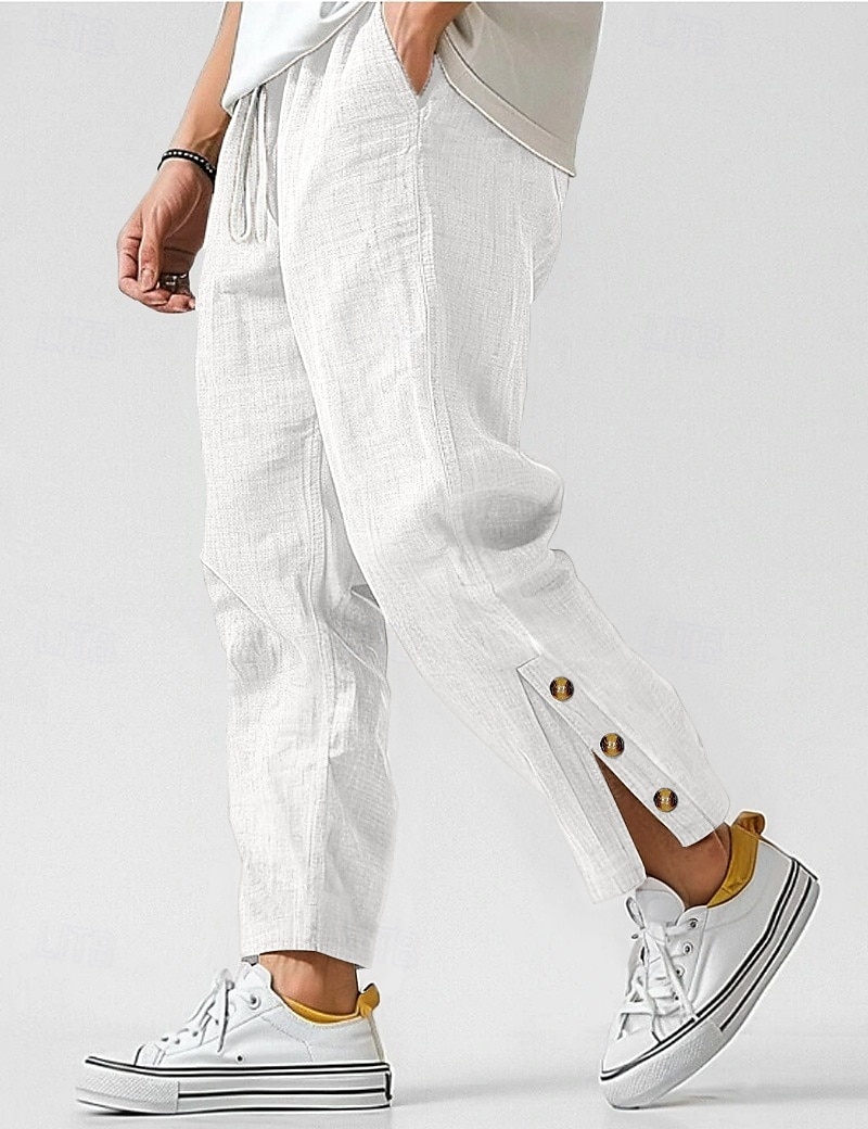 Homens Calças de linho Calças Calça verão Calças de praia Cintura elástica Com Cordão Tecido Conforto Respirável Mimolet Ao ar livre Casual Diário Férias Moda Branco Verde Tropa Sem Elasticidade de 2025 por $23.99 –P1