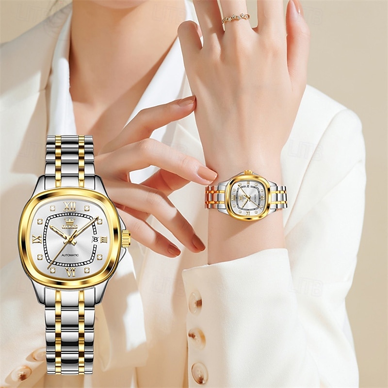 la nouvelle montre d'affaires pour femme à cadran carré Olevs, étanche, affichage lumineux du jour du calendrier, montre mécanique entièrement automatique, montre-bracelet de sport pour femme à la de 2025 ? $73.99 –P2