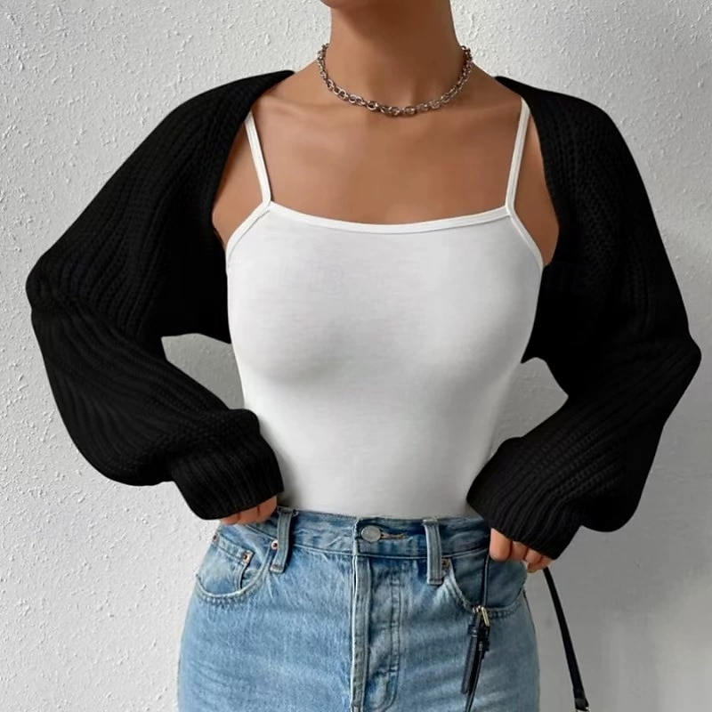 Dámské Svetr Kardigan Módní Šik ven Denní Pevná barva Rýhovaný Otevřený vepředu Pletený Dlouhý rukáv Crop Tops Plést Dovolená Jdeme ven Víkend Černá Bílá Podzim Zima 2025 - $18.49 –P2