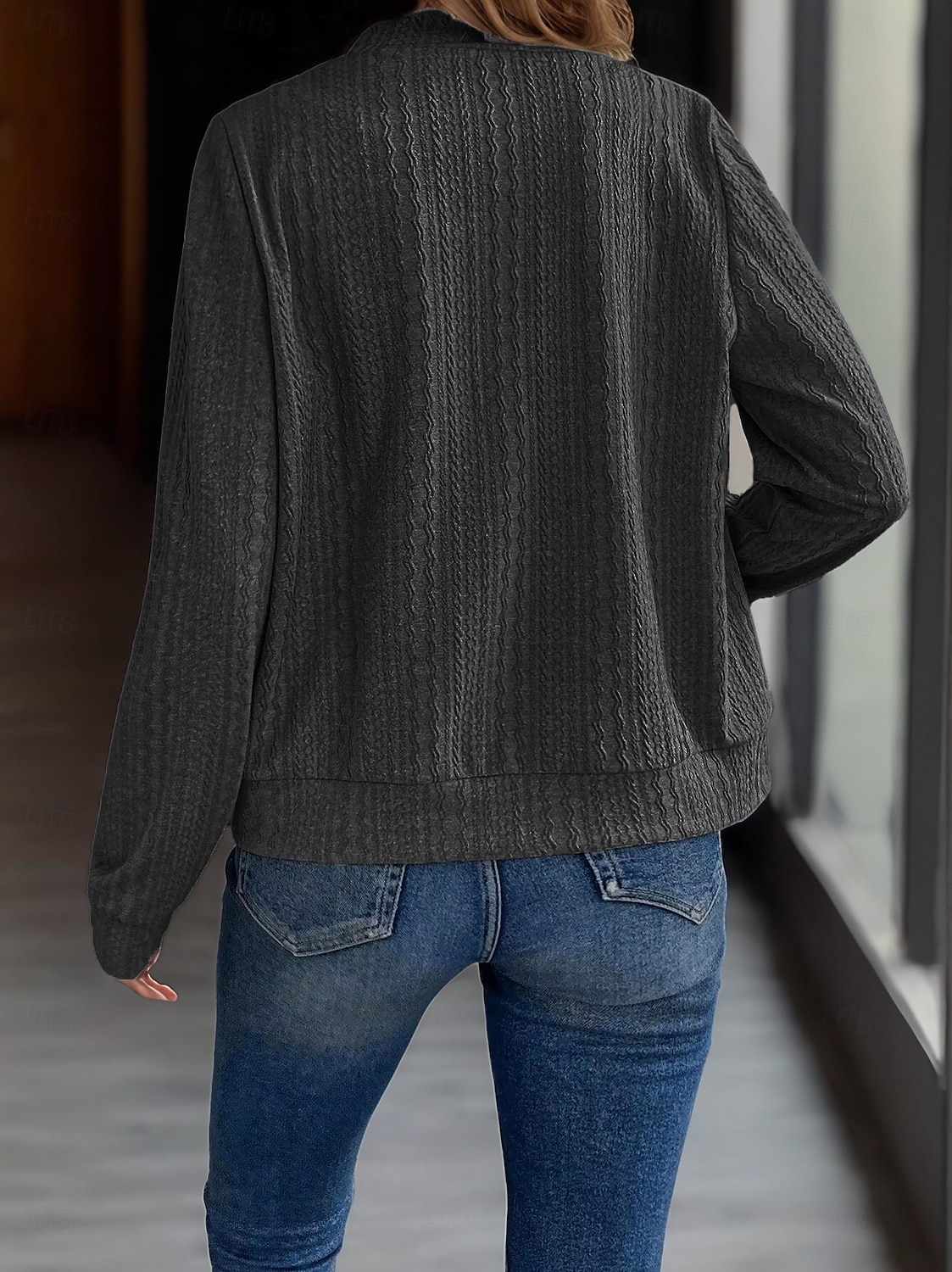 Women's Casual Jacket Comfortable Breathable Full Zip Daily Casual Plain Casual Daily Regular Stand Collar Regular Fit Long Sleeve Outerwear Black Gray Spring Fall 2025 - $21.99 –P4