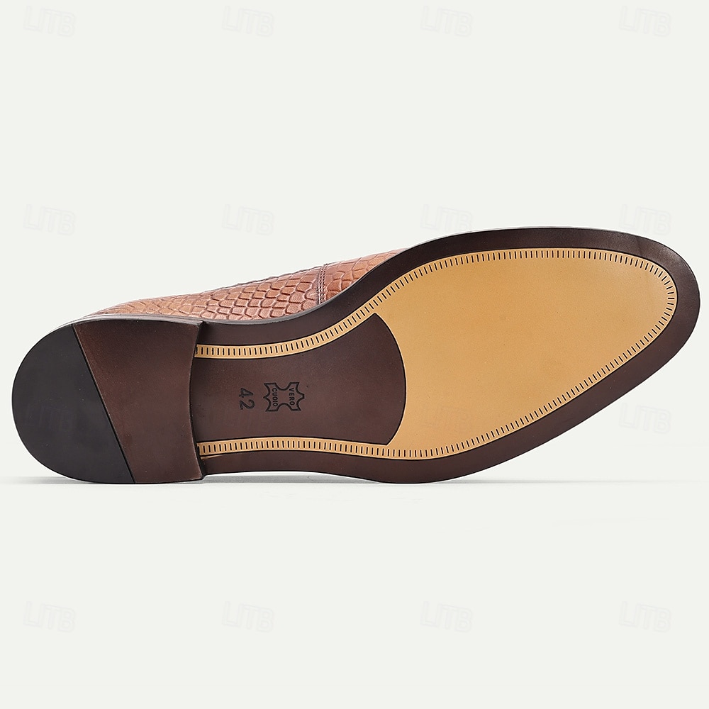 Sapatos oxford masculinos de couro de crocodilo marrom com relevo – sapatos sociais clássicos para homens de negócios e convidados de casamento de 2025 por $94.99 –P6