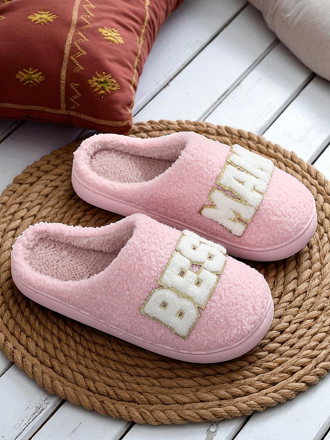 női rózsaszín "legjobb mama" polár papucs – puha, kényelmes bentlakásos cipő anyukáknak, ajándékoknak és mindennapi kényelemhez 2025 - $14.99 –P4