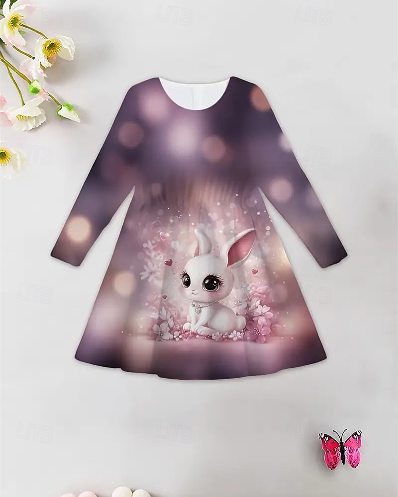 Tyttöjen 3D Kani Mekko Pitkähihainen Kesä Kevät Loma Päivittäin Pyhäpäivä Prinsessa Kaunis Makea Lapset 4-12 vuotta Rento mekko A linjainen mekko Polvipituinen Normaali 2025 - $16.99 –P3