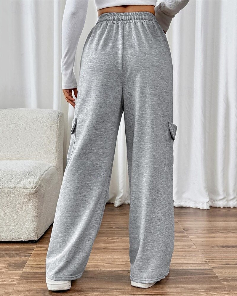 Femmes Joggings Jambe large Pantalons Mode Streetwear Longueur complète Taille haute Uni Avec Poches Taille Élastique Respirabilité Confortable Micro-Élastique Rue Tenue quotidienne Sortir Gris de 2025 ? $24.99 –P5
