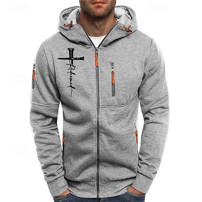 Per uomo Felpa con cappuccio Felpa con cappuccio a zip intera Nero Bianco Blu marino Grigio chiaro Grigio scuro Con Cappuccio Croce Cerniera Tasca Sport & Outdoor Quotidiano Ferie Poliestere del 2025 a $22.99 –P1