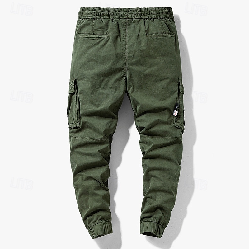 Homens Calças Cargo Calças Cintura elástica Com Cordão Bolso multi Tecido Vestível Ao ar livre Diário Acampar e Caminhar Moda Clássico Preto Verde Tropa de 2025 por €30.99 –P3