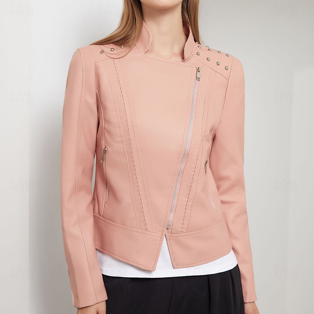 Per donna Giacca in Ecopelle Confortevole Tasca Cerniera completa Moda Stile da Strada Semplice All'aperto Casual Quotidiano Regolare Collo alla coreana Vestibilità regolare Manica Lunga Capispalla del 2025 a $44.99 –P5