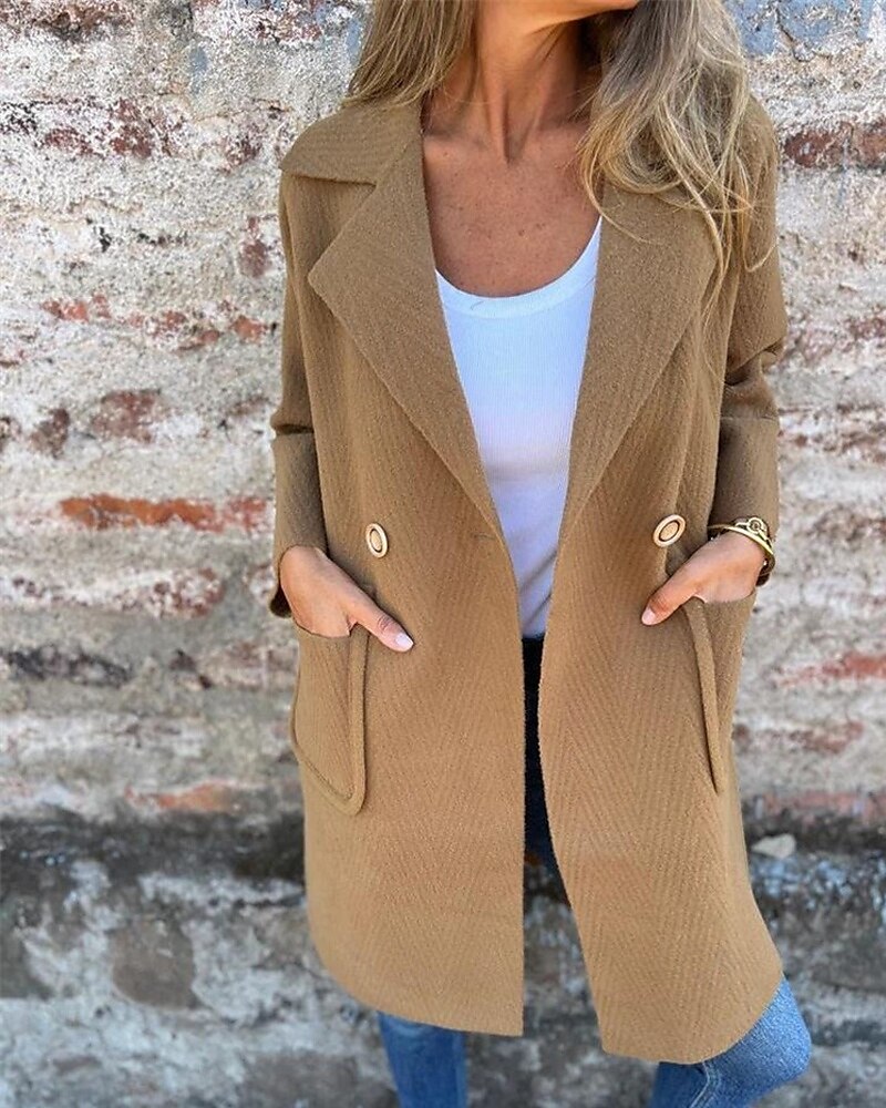 Per donna Cappotto Trench Caldo Confortevole Tasca Bottoni Moda Moderno Casual Semplice Uscire Weekend Doppiopetto Lungo Bavero a lancia Vestibilità regolare Manica Lunga Capispalla Nero Bianco del 2025 a $31.99 –P1