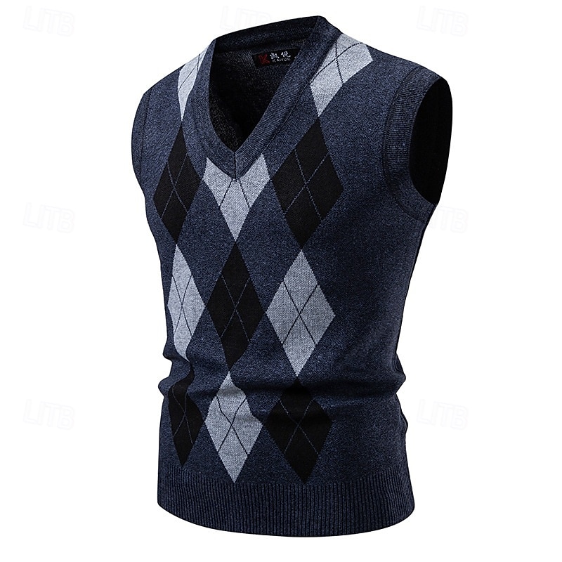 Miesten Neulos Neulepusero Joustin Neuloa Tavalliset topit Kudottu Tiukka Argyle V kaula-aukko Neuleet Vintage Kausaliteetti Arki-asut Vaatetus Syksy Musta Laivaston sininen M L XL 2025 - $25.99 –P6