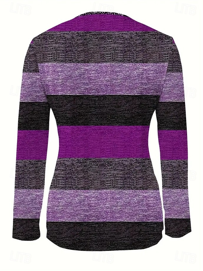 Femmes T-shirt Graphique Géométrique Rayé ancien Mode Élégant manche longue Col ras du cou Hauts Réguliers Quotidien Fermeture éclair Imprimé Rouge Bleu Violet Marron Vert Printemps Automne Hiver de 2025 ? $27.99 –P2