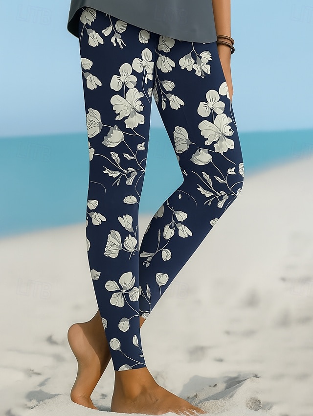 Femmes Leggings Vacances ancien Style Ethnique Longueur complète Taille haute Fleuri Graphique Impression 3D Séchage Rapide Respirabilité Doux Élastique Extérieur Maison Décontracté Noir bleu marine de 2025 ? $19.99 –P1