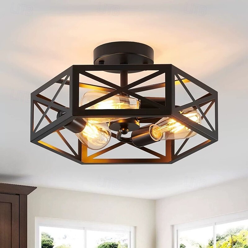 Lampada da soffitto nera a filo, lampadari moderni in stile fattoria con gabbia esagonale in metallo, lampada da soffitto industriale per cucina, corridoio, bagno, ripostiglio, 3 luci del 2025 a $138.99 –P6