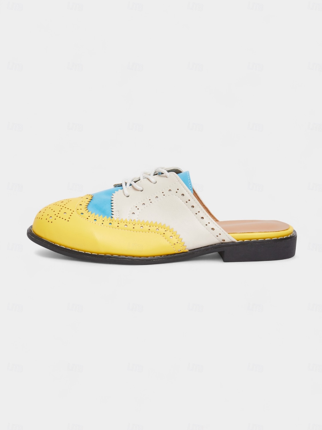 Women's 1950s Vintage Colorblock Wingtip Mule Oxford Shoes - Yellow Blue Slip-On Lace-Up Flats for Casual Street Style, Outings and Weekend Travel 2026 - $29.99 –P5