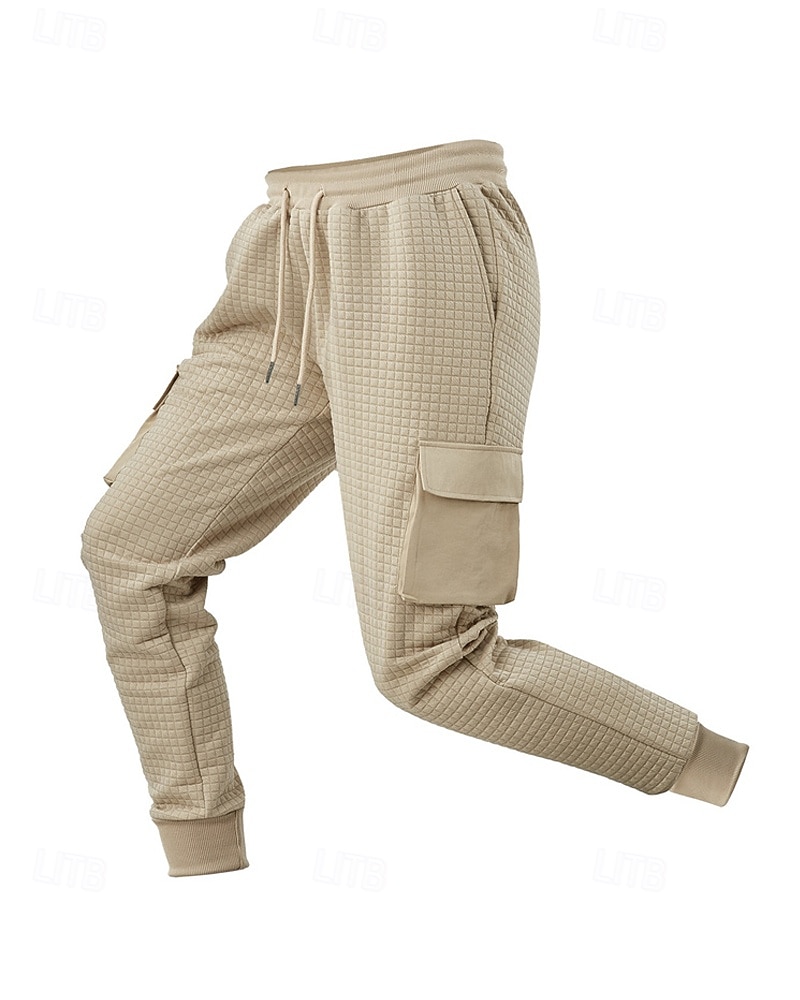 Men's Cargo Sweatpants Sweatpants Joggers Trousers Waffle Pants Drawstring Elastic Waist Multi Pocket Plain Comfort Daily Sports Outdoor Fashion Casual Wine Khaki Micro-elastic 2026 - $21.99 –P6