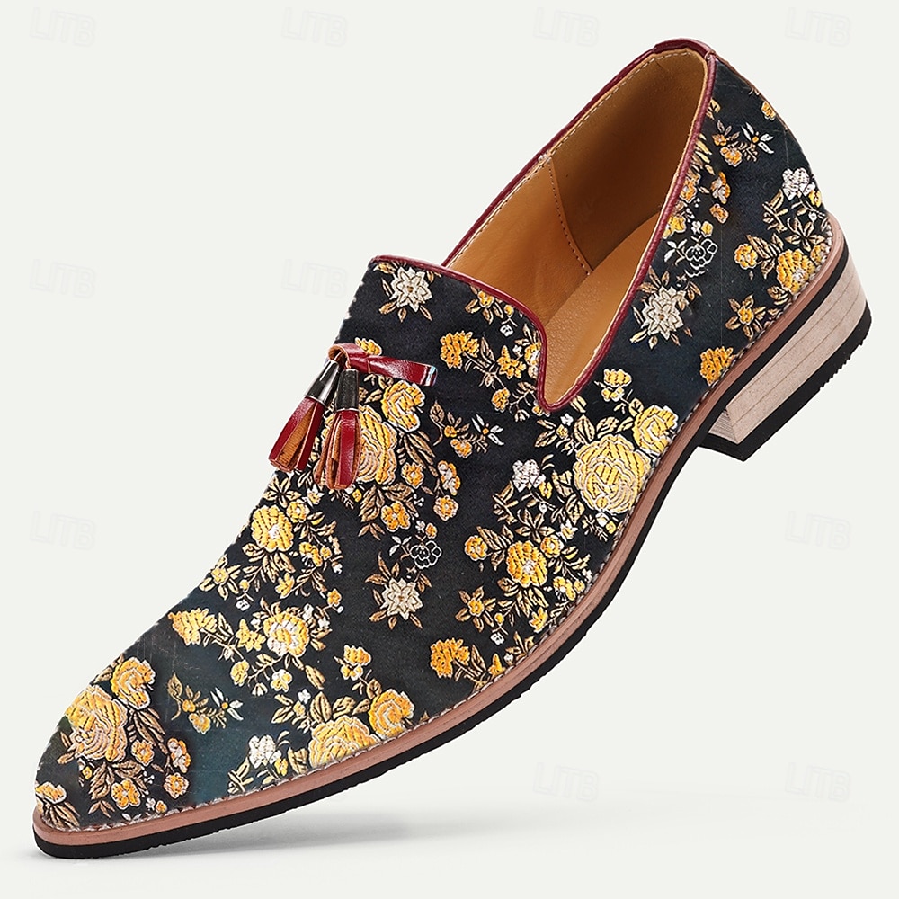 Herrloafers i jacquard med blommönster och tofsar för bröllop, bankett och formella evenemang 2025 - $42.99 –P1