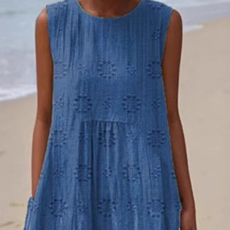 Damen Midikleid Freizeitkleid Sommerkleid Mode Modern Täglich Strand Wochenende Normale Passform Einfach Ärmellos Rundhalsausschnitt Blau Herbst 2025 - $24.99 –P2