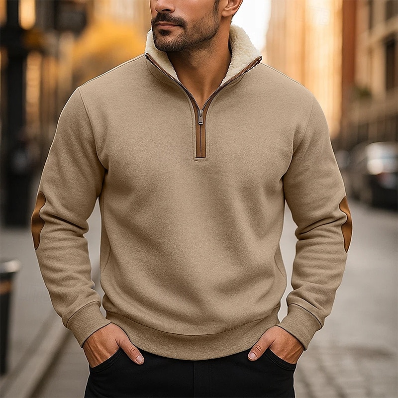Per uomo Maglia Felpa con cappuccio in pile Felpa con zip corta Nero Blu marino Cammello Grigio chiaro Grigio scuro Colletto Mao Semplice Zip a un quarto Sport & Outdoor Casuale Quotidiano Streetwear del 2025 a $23.99 –P4