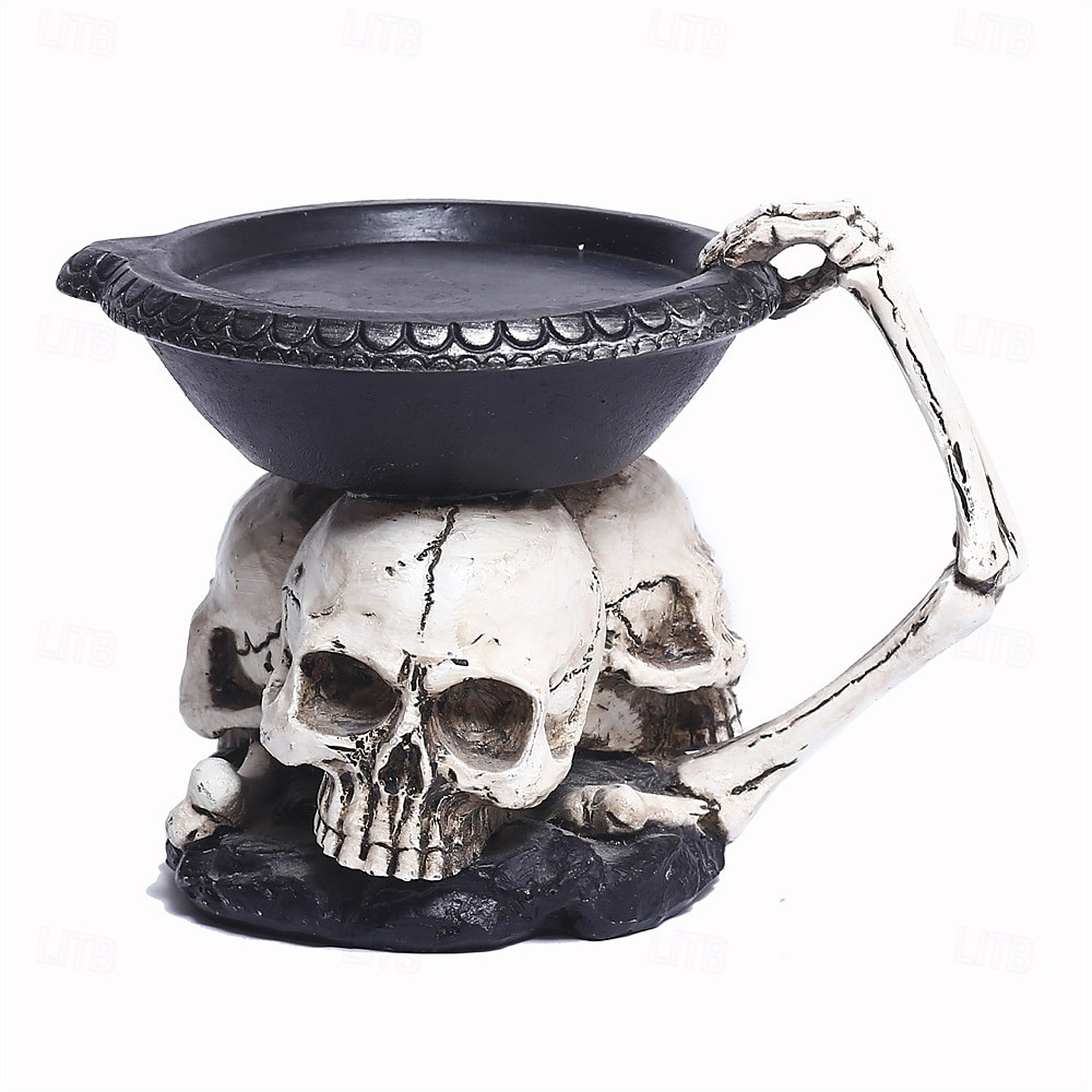 Halloween Skull Ornament Three Skeleton Head Candle Holder with Tray Desktop Entryway Decoration Halloween Themed Prop Gothic Style Storage Display Accent Piece 2025 - $24.99 –P5