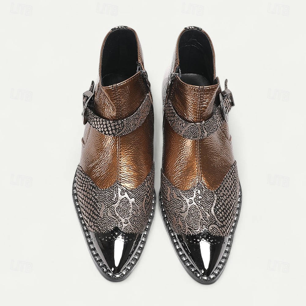Men's Brown Snakeskin Boots - Luxury High-Quality Cowhide Ankle Boots for Stylish Men - Perfect for Formal Events, Night Out and Fashion Shows 2025 - $149.99 –P6