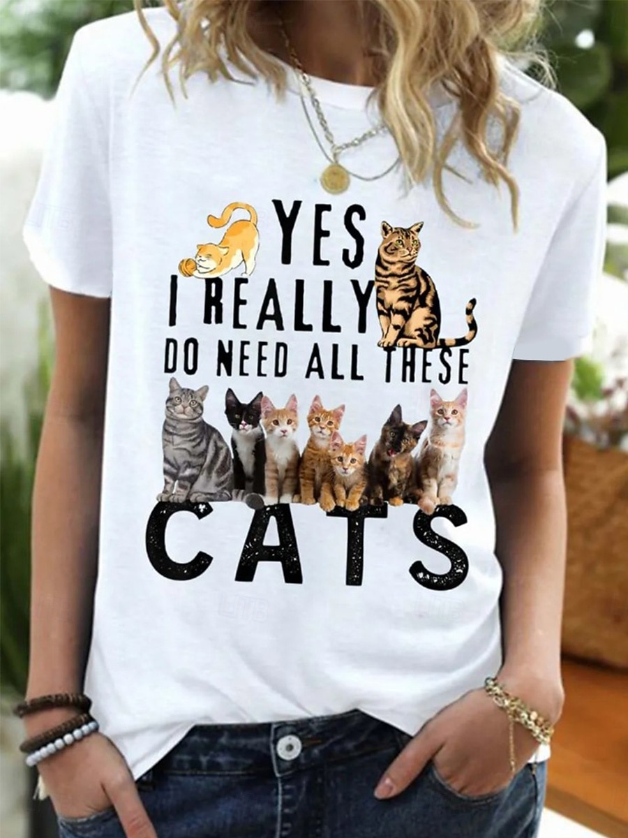 Mujer Camiseta Estampado Graphic Animal Letra Vintage Elegante Clásico Manga Corta Cuello Barco Escote Redondo Tops regulares Diario Fin de semana Azul Piscina Blanco Verde Trébol Verano 2026 - $22.99 –P1