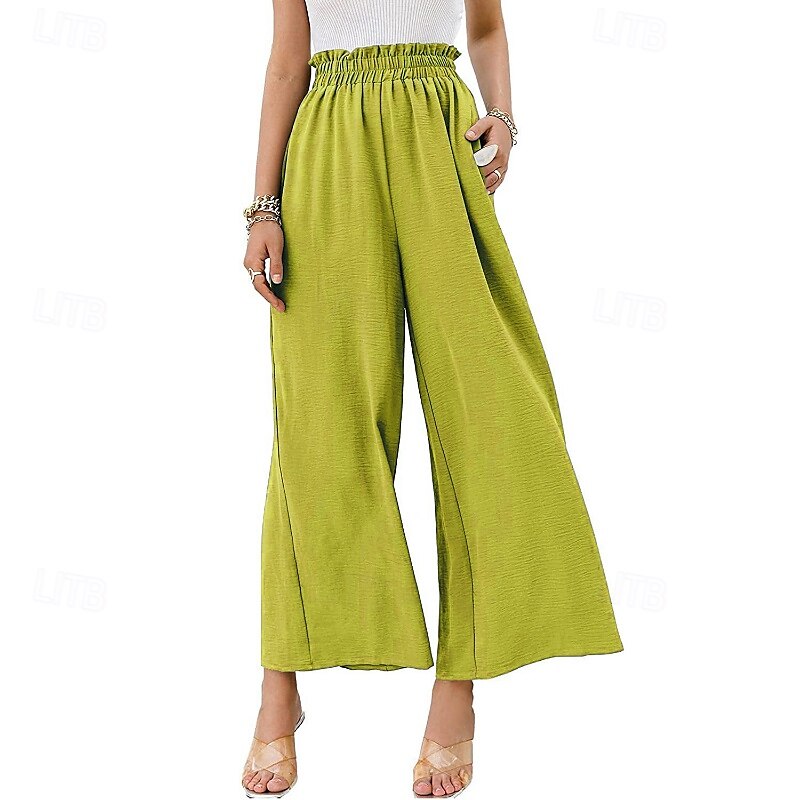 Femmes Jambe large Slacks Streetwear Occasionnel Longueur complète Naturel Uni Avec Poches Taille Élastique Confortable Fête Week-end Rouille Vert printanier Noir Blanche Automne Coupe régulière de 2025 ? $17.99 –P18
