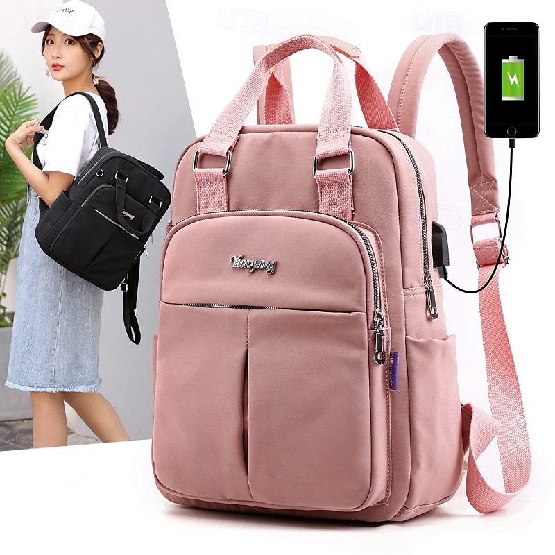 Femmes Sac à Dos Cartable Sac à Dos Fonctionnel Sac à dos scolaire École Quotidien Voyage Nylon Réglable Léger Fermeture éclair Gris foncé Noir Rose Claire de 2025 ? $34.99 –P1