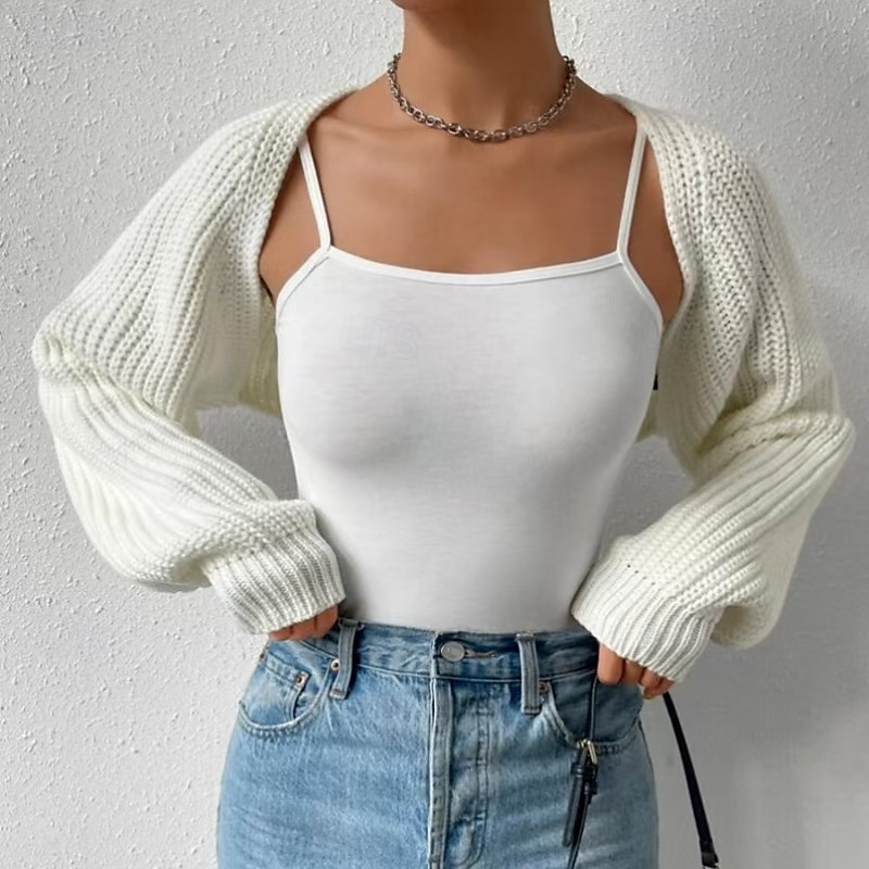 Dámské Svetr Kardigan Módní Šik ven Denní Pevná barva Rýhovaný Otevřený vepředu Pletený Dlouhý rukáv Crop Tops Plést Dovolená Jdeme ven Víkend Černá Bílá Podzim Zima 2025 - $18.49 –P1