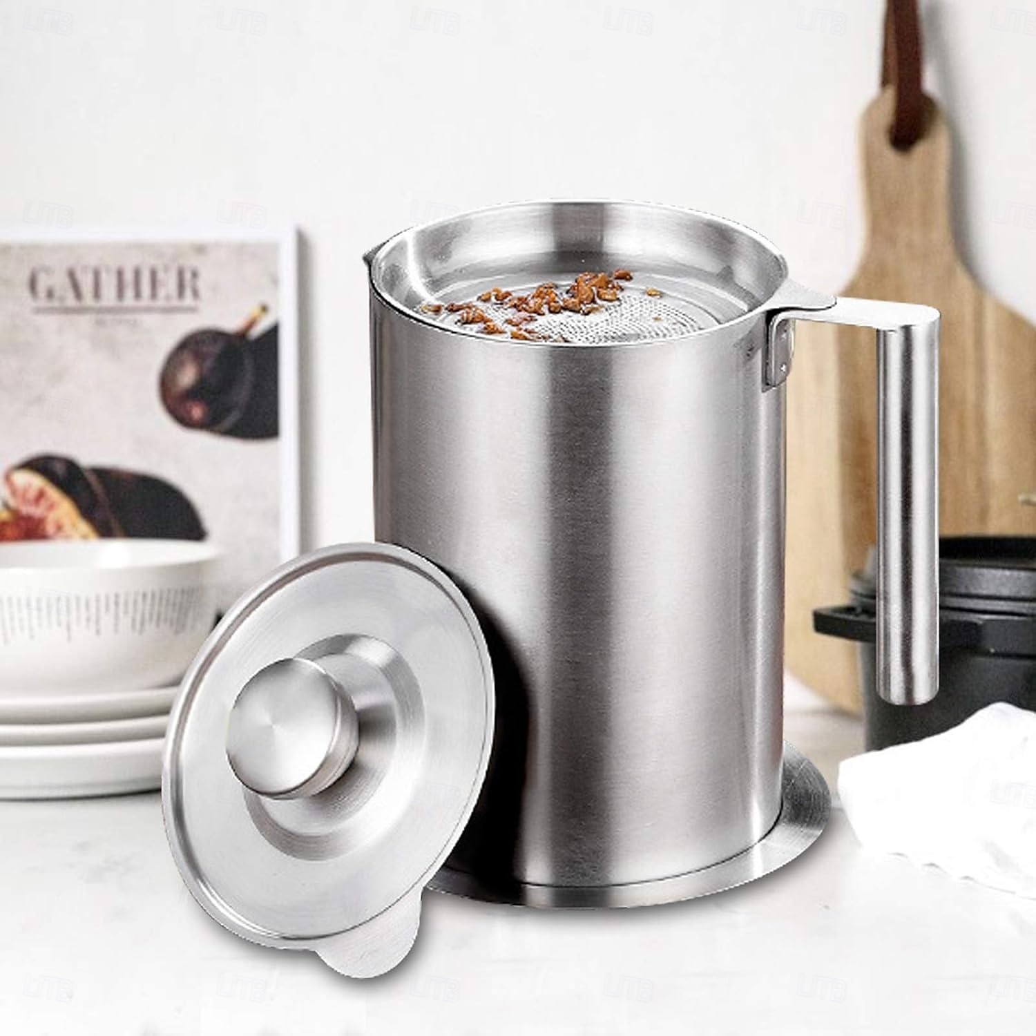 Filtro e contenitore per grasso in acciaio inox da 1,2 l/1,7 l - grande contenitore per la raccolta del grasso con coperchio antipolvere &impugnatura facile da impugnare - per pancetta, cottura in del 2025 a $32.99 –P7