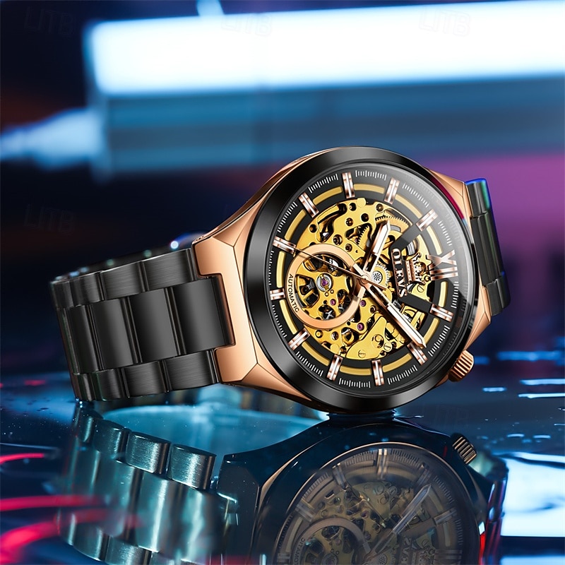 El nuevo reloj de negocios esqueletizado para hombre de la marca Olevs, resistente al agua, luminoso, moderno y moderno, reloj mecánico totalmente automático, reloj de pulsera deportivo informal para 2025 - $77.99 –P2