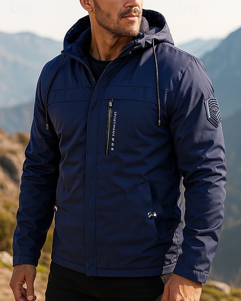 Herren Windjacke Wanderjacke Fleecejacke Außen Wasserdicht Winddicht Leicht Wanderoutfits Wanderbekleidung Frühling Herbst Oberteil Camping / Wandern / Höhlenforschung Laufen Einfarbig Schwarz 2025 - $31.99 –P3