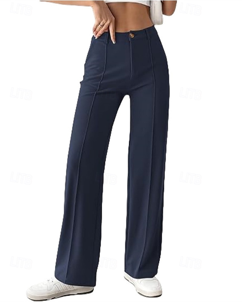 Mulheres Social Perna larga Calças Moda Roupa de rua Comprimento total Cintura Alta Tecido Bolsos Respirabilidade Confortável Rua Roupa Diária Para Noite Preto Azul Marinha Damasco Cinzento Primavera de 2025 por $18.99 –P8