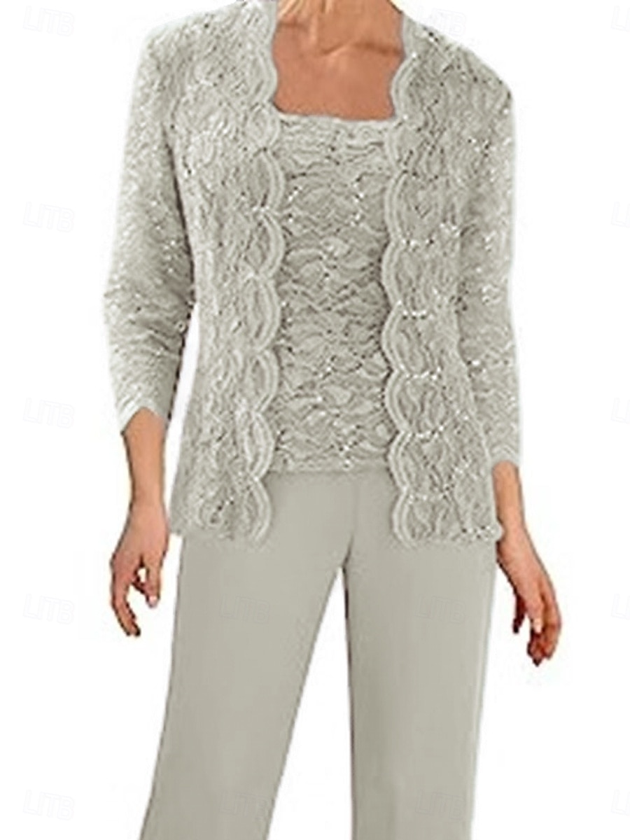 Костюм для матери невесты Свадебное платье Гостя Elegant Simple Square Neck Длина по полу Полиэстер Рукав 3/4 с однотонным цветом 2025 - $109.99 –P3