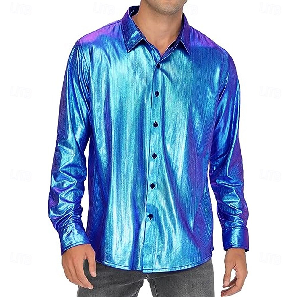 Disco Anni '80 Metallico Lucido Blusa / Camicia Mascherata Disco Tinta unica Per uomo Costume di Carnevale Mascherata Festa / Sera Parata dell'Orgoglio Mese dell'orgoglio Adulti Camicia del 2025 a $22.99 –P1
