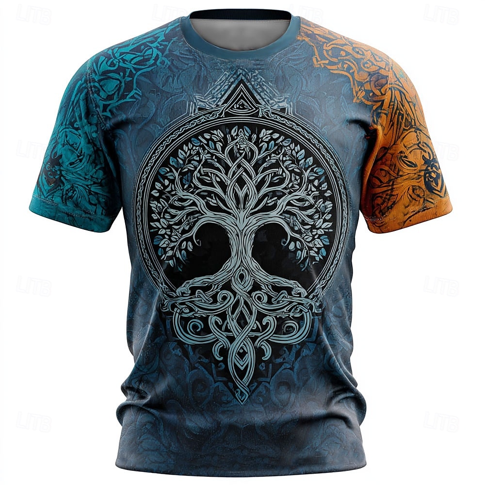 Men's 3D Celtics Tree Of Life T Shirt Short Sleeve T shirt 3D Print Crew Neck Shirt Viking Designer Casual Party Street Blue Yellow Brown Summer Spring Clothing Apparel S M L XL XXL XXXL 2026 - $19.49 –P1