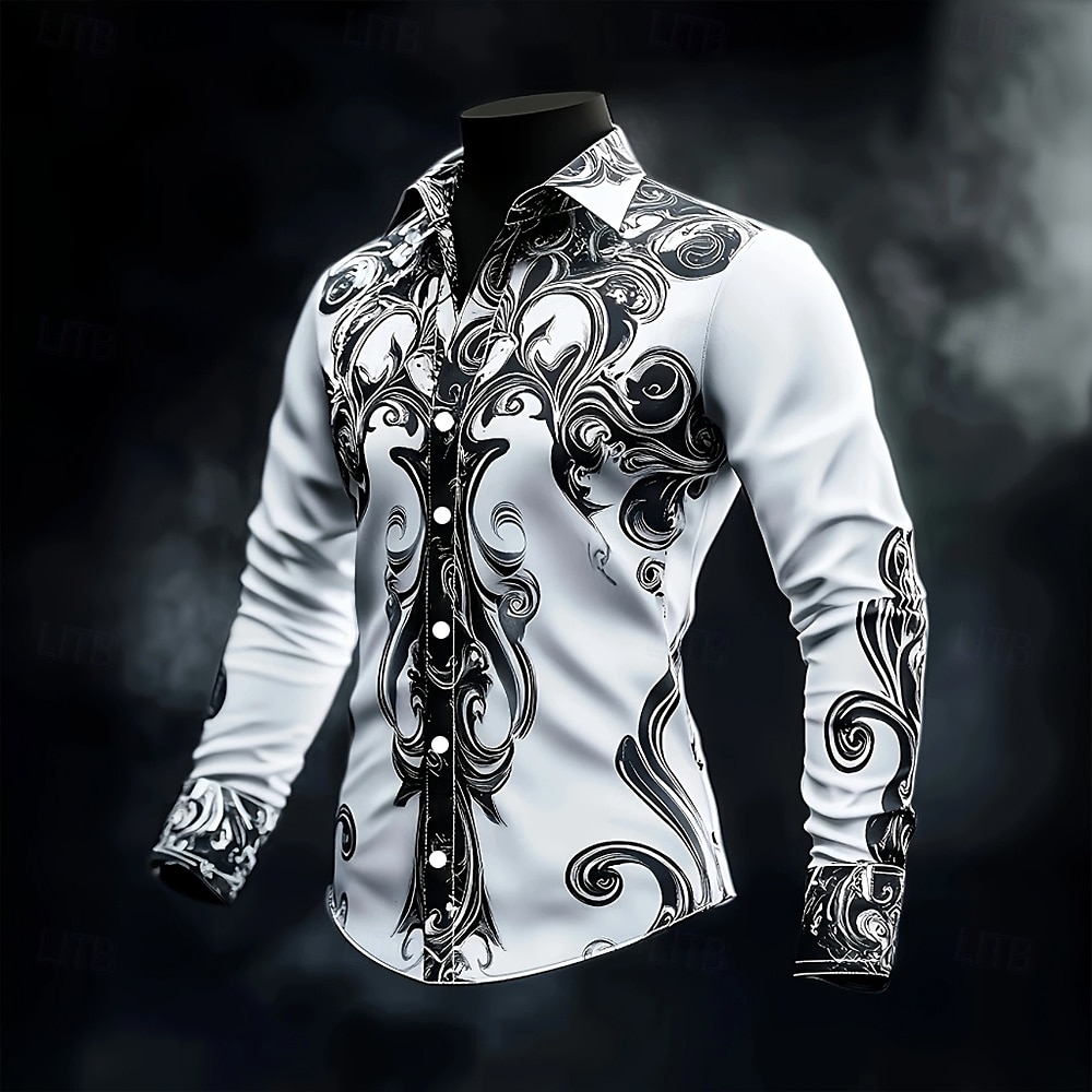 בגדי ריקוד גברים גיאומטרי עבודת גלילה תחפושות ליל כל הקדושים חולצה חולצה עם כפתורים חולצת שמלה יומיומית שרוול ארוך סגנון גותי כהה חופשה יומי לבוש רחוב קיץ אביב צווארון מתקפל 2026 - $27.99 –P1