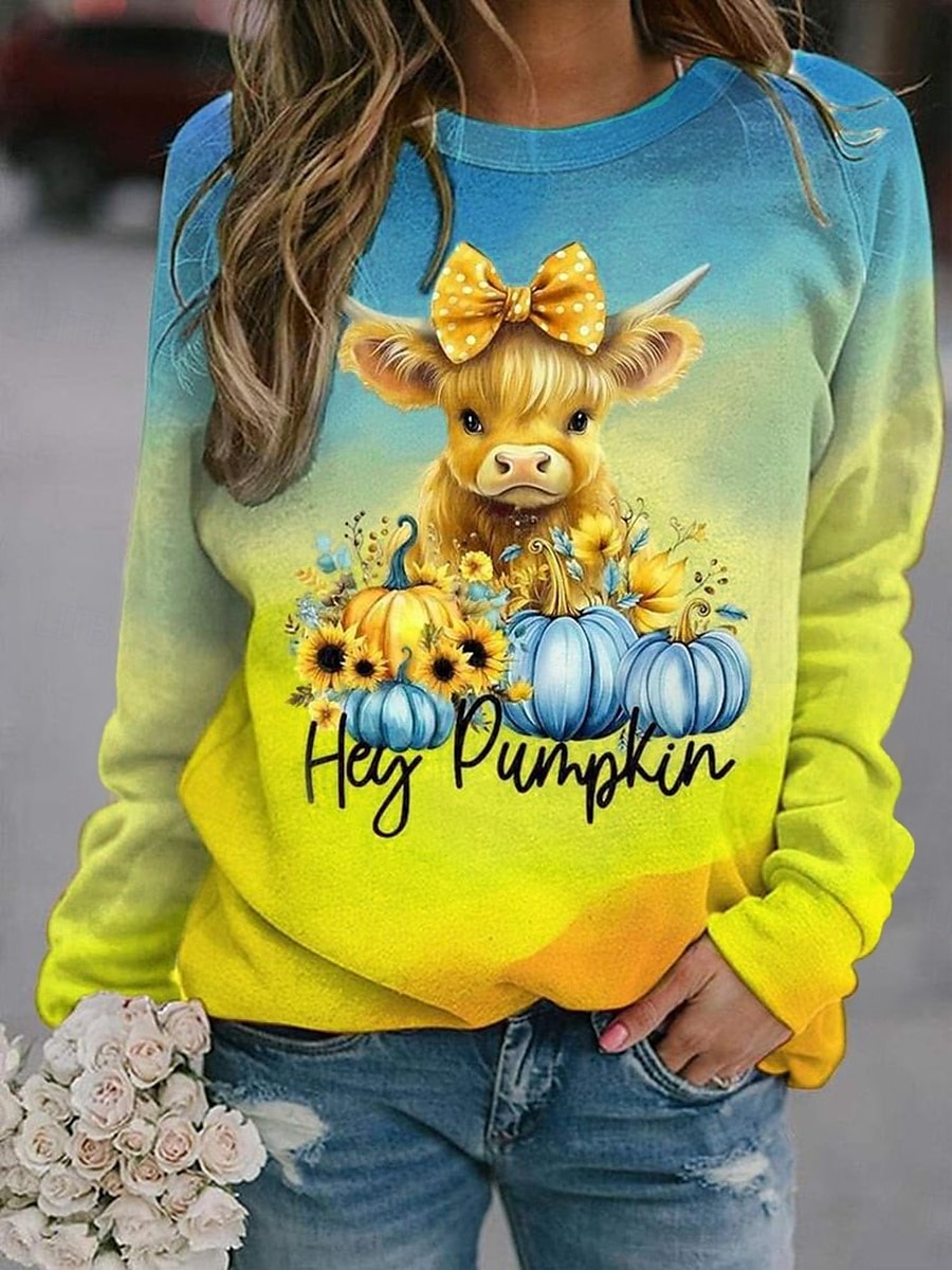 Sweat-shirts d'Halloween pour femmes, motif animal, décontracté, manches longues, col ras du cou, hauts classiques, décontracté, jaune, bleu, orange, vert, automne de 2025 ? $28.99 –P2