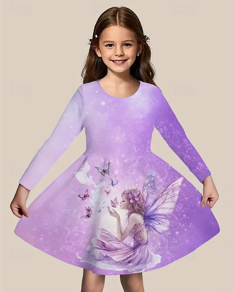Mädchen' 3D Cartoon Schmetterling Kleid Langarm Sommer Frühling Urlaub Täglich Ferien Prinzessin Schön Süß Kinder 4-12 Jahre Freizeitkleid A Linie Kleid Knielang Normale Passform 2025 - $16.99 –P1