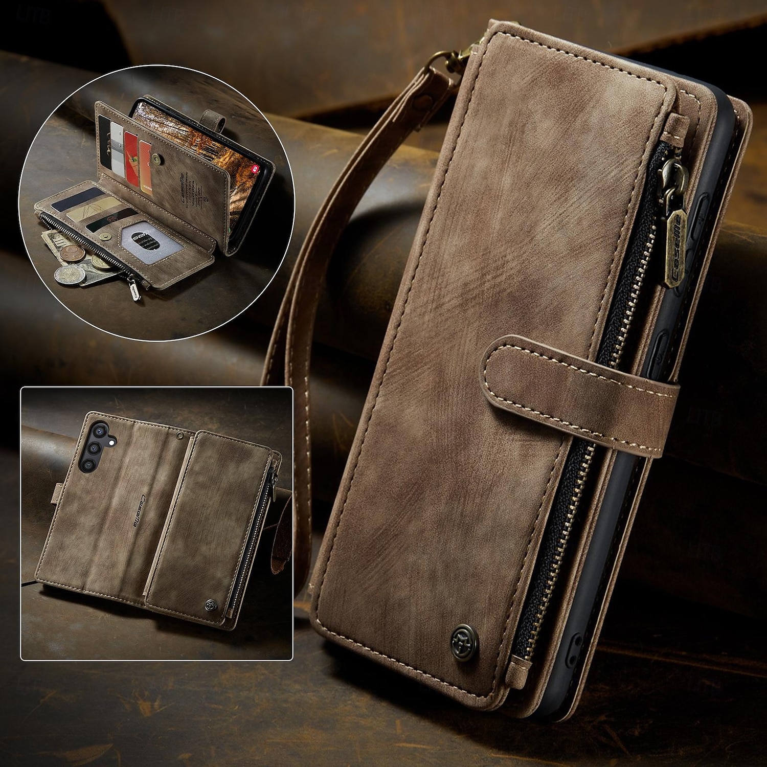 Case with Wrist Strap CASEME C30 Samsung Series Zip Multi-Card Pouch PU Leather Case 2025 - $17.99 –P15